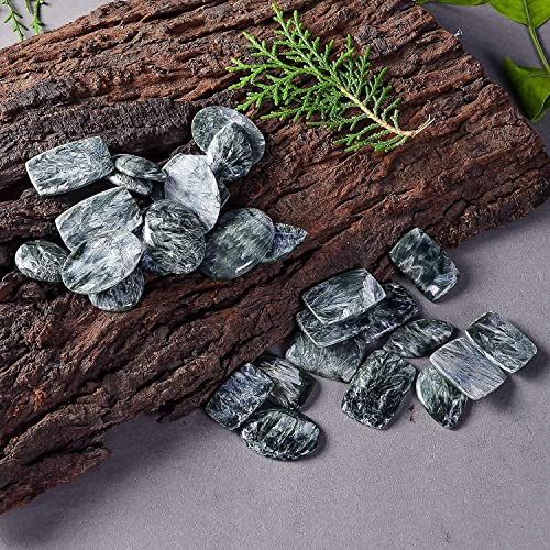 4Pcs Natural Seraphinite Gemstone Wholesale Cabochons Lot, Jewelry Making Loose Gemstone, Polished Home Decor Specimen, Diy, Wire Wrapping, Reiki, Healing Crystals, Bulk Gemstone Deal #TOP4