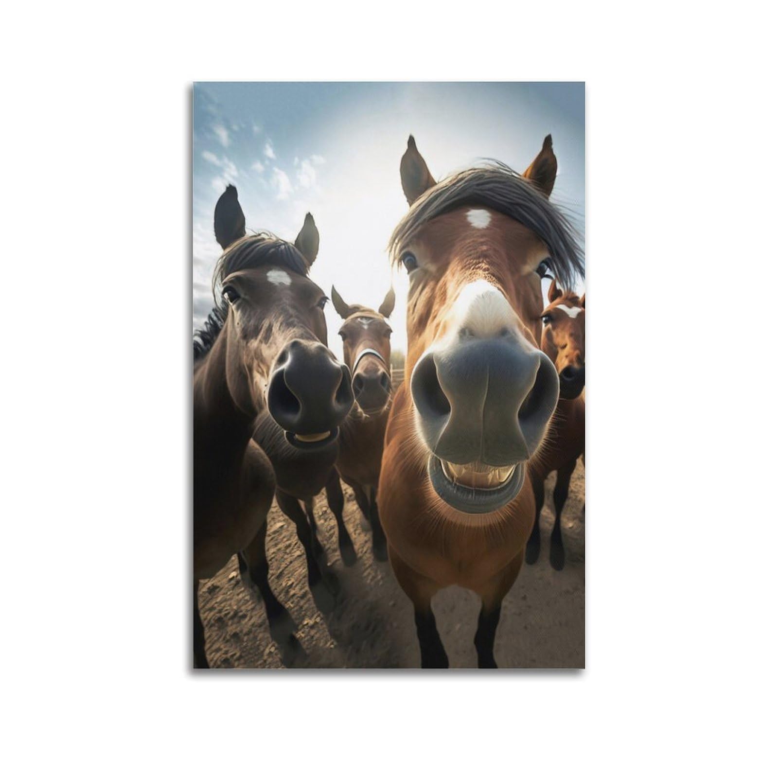 Xkuga Boys Unframe-Style Fun Animal Selfie Poster Wildlife Vintage Horse Herd Modern Decorative Canvas Prints - Ideal Wall Art For Family, Man Cave, Game Room, & Girls Bedroom 20X30inch(50X75cm)