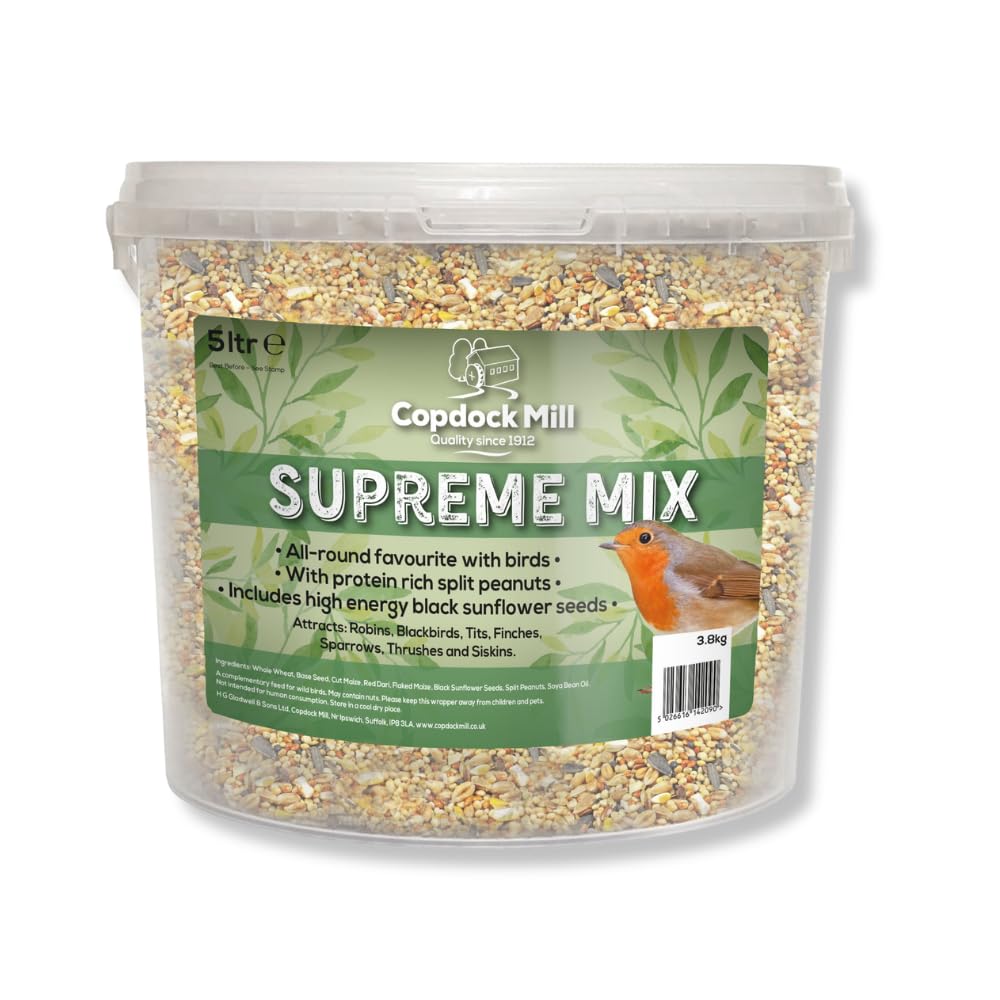 Copdock Mill Wild Bird Seed Supreme Mix 5L Tub – All Year-Round Bird Food – 100% Natural Ingredients Including Peanuts for Wild Birds – Suitable for All Wild Bird Species