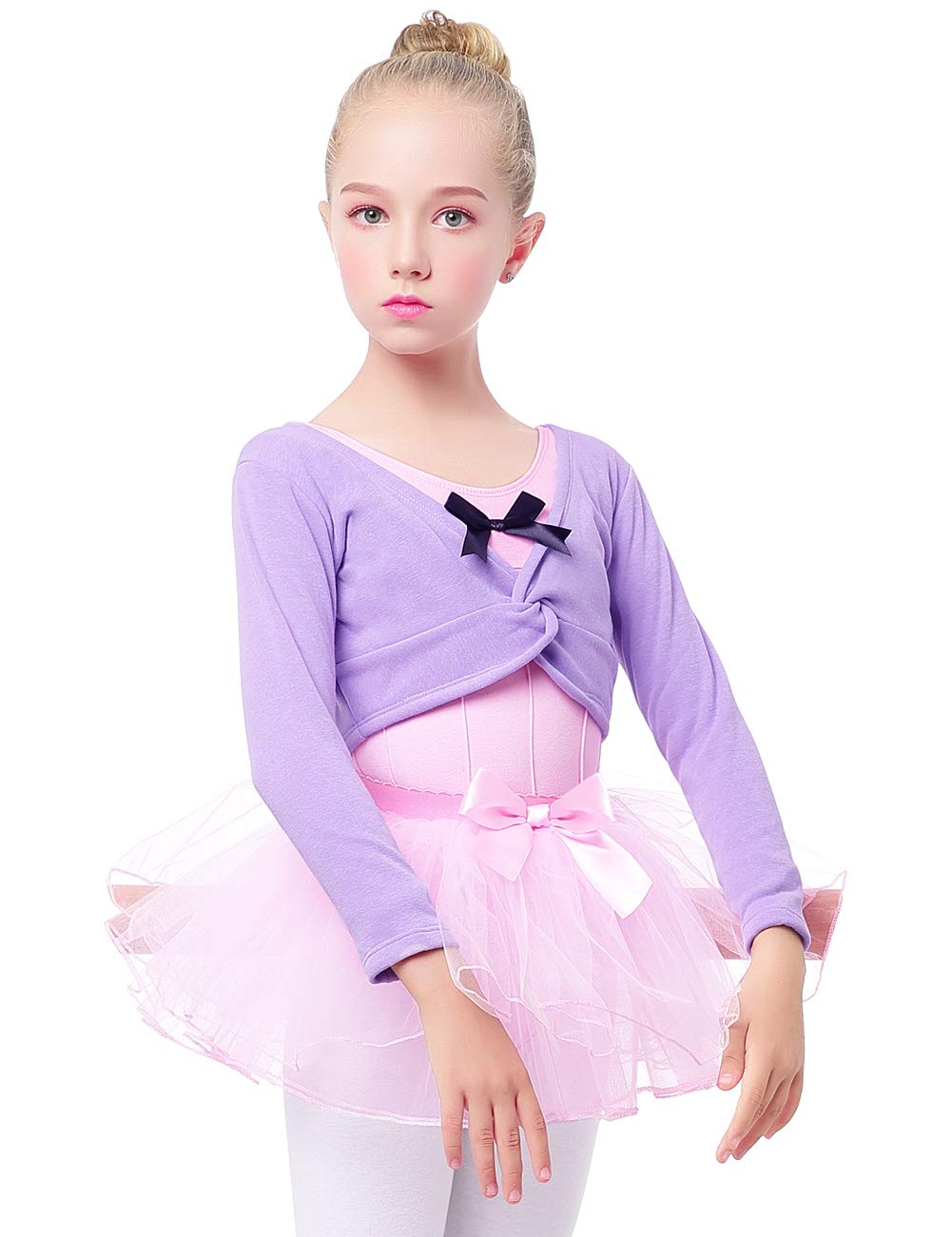 Daydance Girl's Dance Crop Tops Ballet Wrap Shrug Sweater Long Sleeve