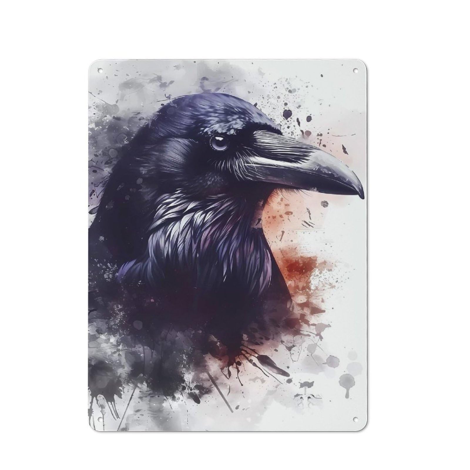 Junmoney Crow Watercolor Decorative Tin Plaque With Design 40X30cm, Old Style Bar Wall Plaque For Bar, Kitchen, Garage Or Games Room