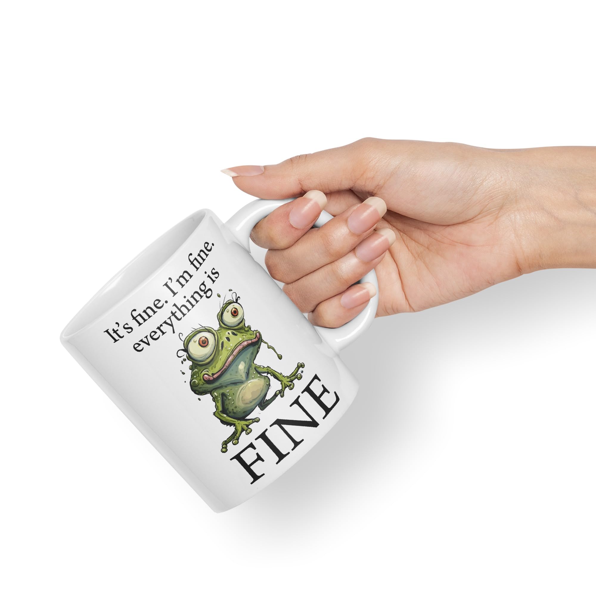 Vixar Frog It's fine I'm fine Everything is fine Ceramic Mug Coloured Mug Cup Gift Tea Coffee Father's Day Christmas (White) - Image 4