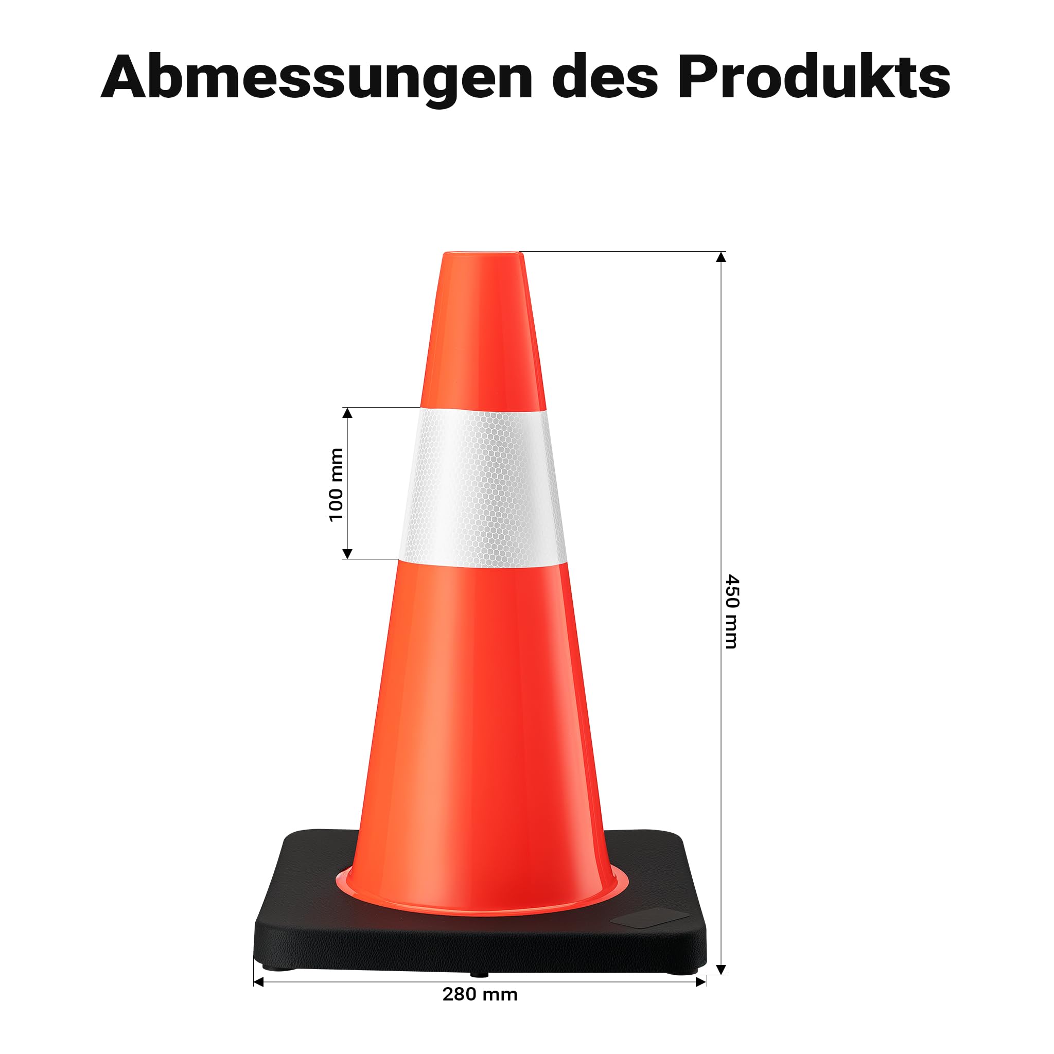 Wiltec Verkehrskegel 45 cm hoch, Leitkegel zum Absichern, Pylon reflektierend, Warnkegel aus robustem PVC und Gummi für Baustellen