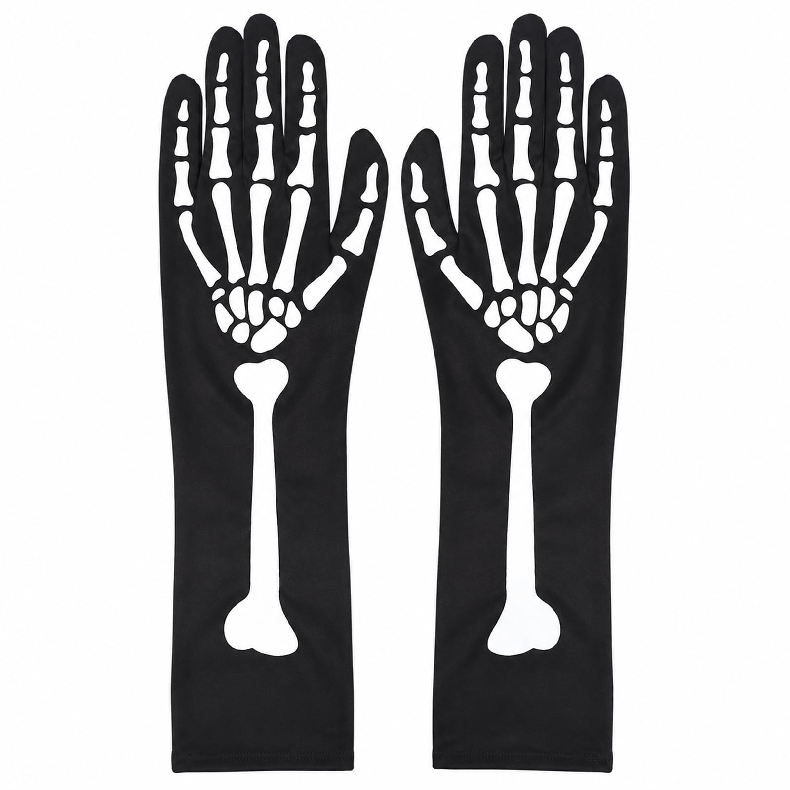 Elmsley Halloween Skeleton Gloves, 38cm Long Skull Claw Ghost Bone Gloves, Stretchy Funny Skull Bone Full Finger Gloves, for Halloween, Party, Dance, Costume Accessories