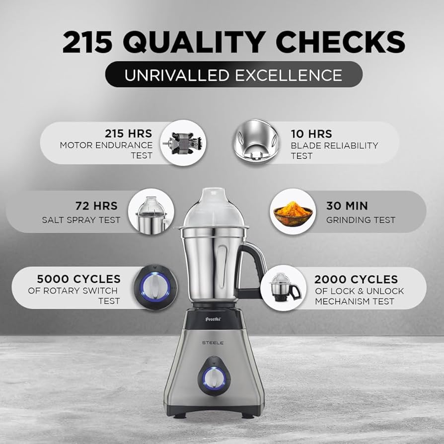 【2025.2月購入】インド製Preethi Steele ミキサー 3容器付き Amazon.com: Preethi Steele 3-Jar Mixer Grinder, 550-Watt