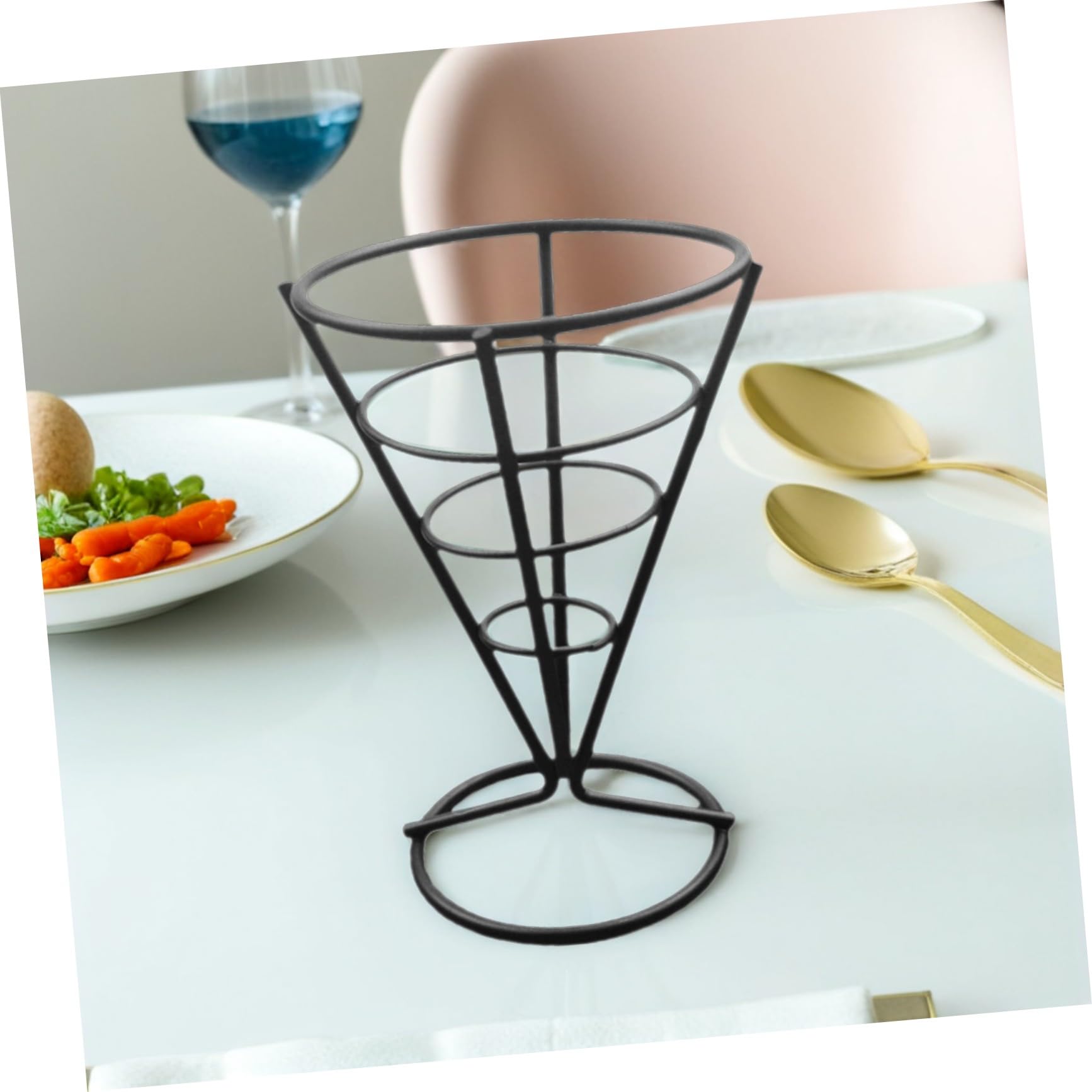 TOYANDONA 6 Piezas Soporte para Papas Fritas de Acero Inoxidable Cesta Hueca para Snacks Fritos con Soporte para Salsa para Restaurantes Bodas y Banquetes