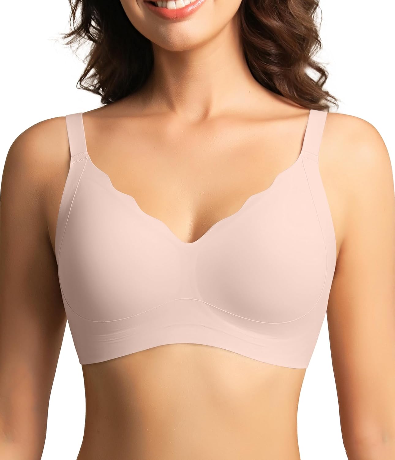 OVESPORT Wireless Bras for Women Full Coverage Everyday Seamless No Underwire Push up Plus Size Bra with Support and Lift Medium Pink