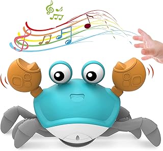 OLGSNTAE Crawling Crab Baby Toy, Walking Crab Baby Toy with Music and LED Light Up, Interactive Learning Development Toy with Automatically Avoid Obstacles for Kids Boys Girls Gift