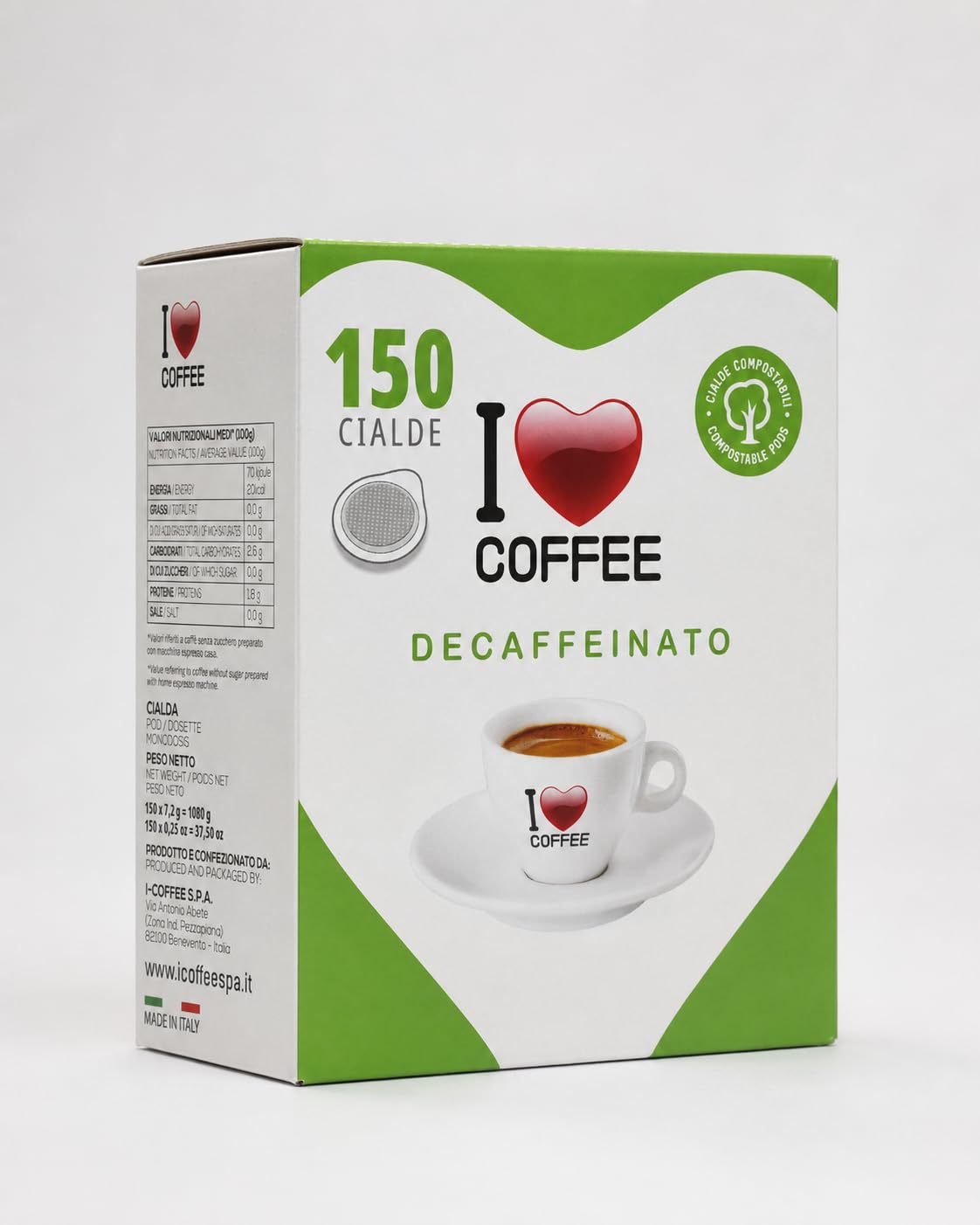 I Love Coffee Cialde Miscela Decaffeinato, Box da 1050 Cialde