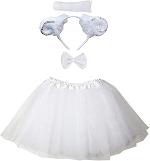 Kids Animal White Sheep Ears Headband Bowtie Tail & Tutu Costume - Buy now
