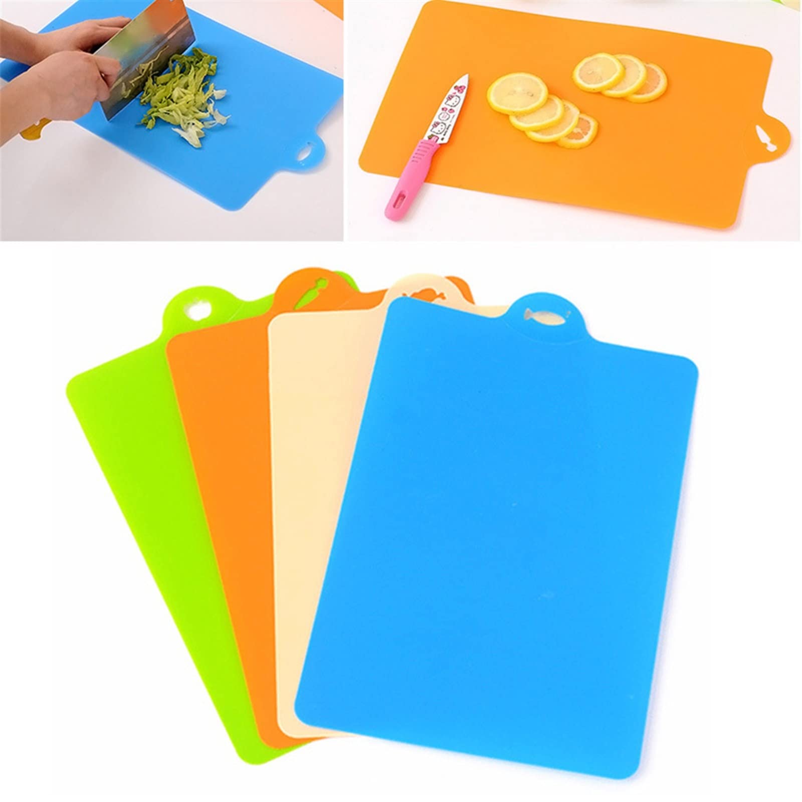 Tabla de cortar para cocina, herramientas de cocina, plástico PP flexible, antideslizante, agujero para colgar, bloque de corte de rebanadas de alimentos (verde)
