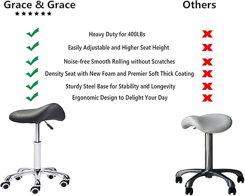 Miniatura 3 de Grace&Grace Taburete de silla de montar profesional serie hidráulico giratorio cómodo ergonómico con base de metal resistente para clínica,