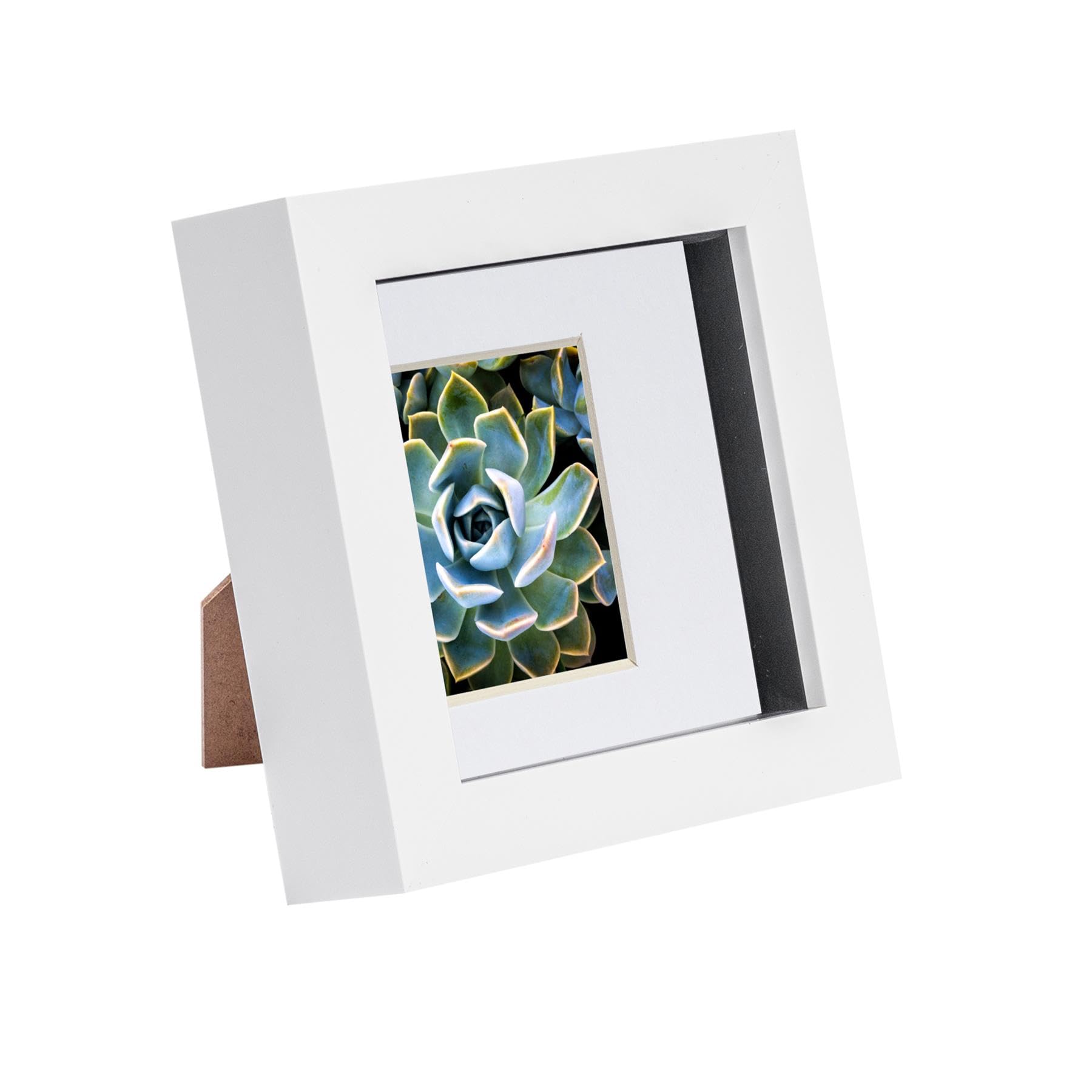 Nicola Spring 4 x 4 3D Shadow Box Photo Frame - Craft Display Picture Frame with 2 x 2 Mount - Glass Aperture - White/White