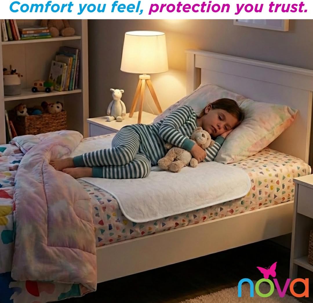NOVA Waterproof Reusable Underpad, 100% Cotton Soft Top Layer, Washable Incontinence Bed Pad & Mattress Protector, Super Absorbent, Very Durable - Up to 300 Washes, 17” x 24” image 2
