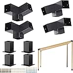 Pergola Kit, Slanted Roof Pergola Bracket, 3-Way Brackets with Post Base Kit, Log Cabin Outdoor 4