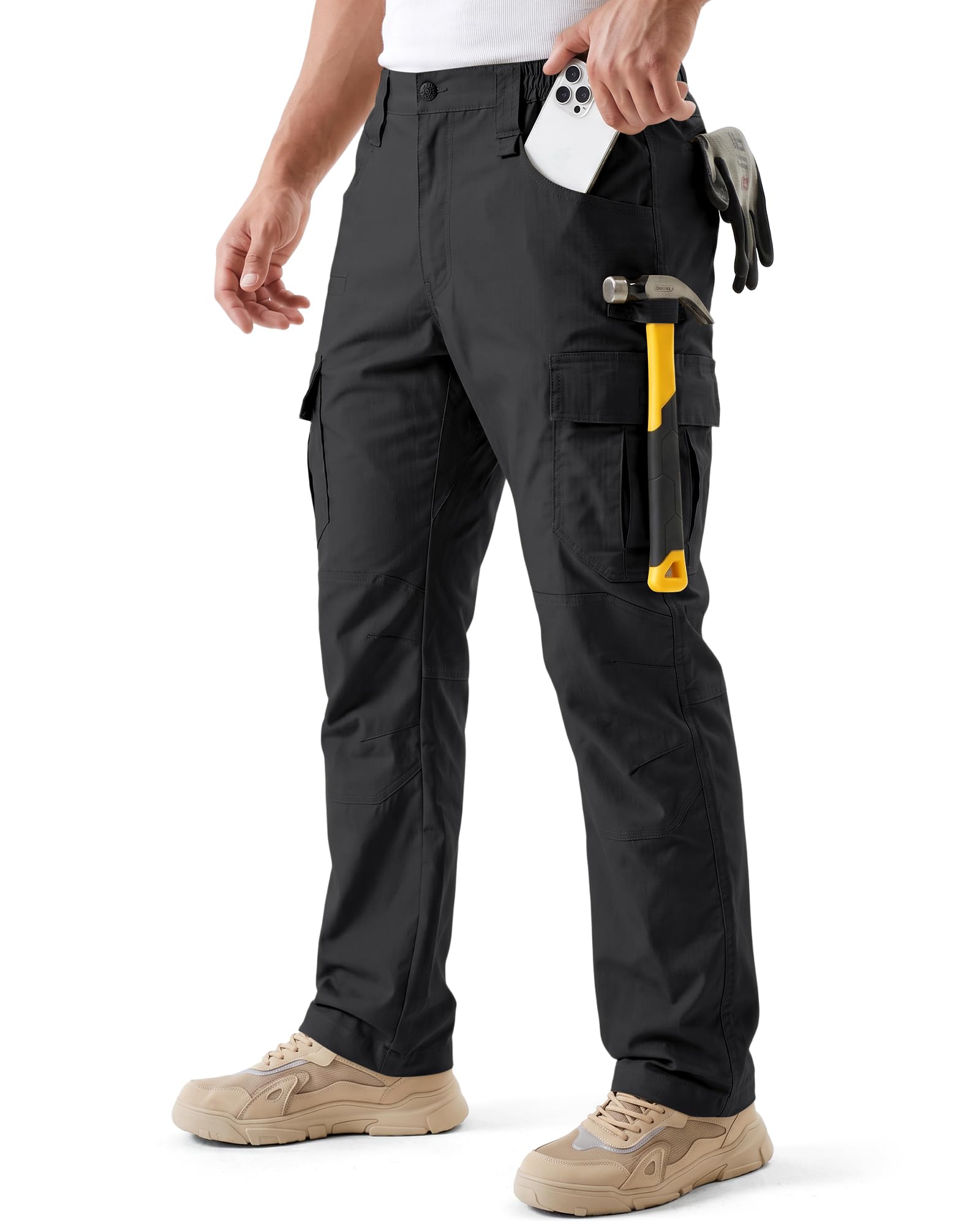 IGOLUMON Arbeitshosen Männer Stretch Robuste Cargohose Herren mit Elastische Bund & Vielen Taschen Taktische Hose Outdoorhose