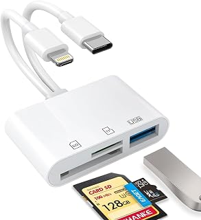 CULGC USB C Lightning SD Card Reader for iPhone iPad - Dual Port Adapter, SD Micro SD USB 3.0, 5Gbps Plug & Play Transfer