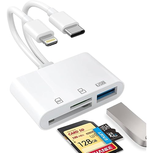 USB C SD Card Reader for iPhone, iPad, Lightning Dual Port SD Card Adapter, Memory Card Reader for Camera Adapter, Support SD, Micro SD, USB 3.0, Plug and Play