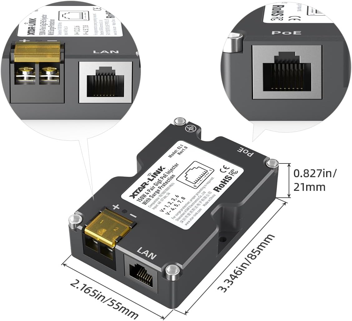 XTAR Starlink PoE Injector-150W GigE with Starlink Dish Cable Adapter to RJ45,Starlink Ethernet Adpater Kit- Surge & ESD Protection with High-Speed Network, Ideal for Starlink Internet Kit Satellite