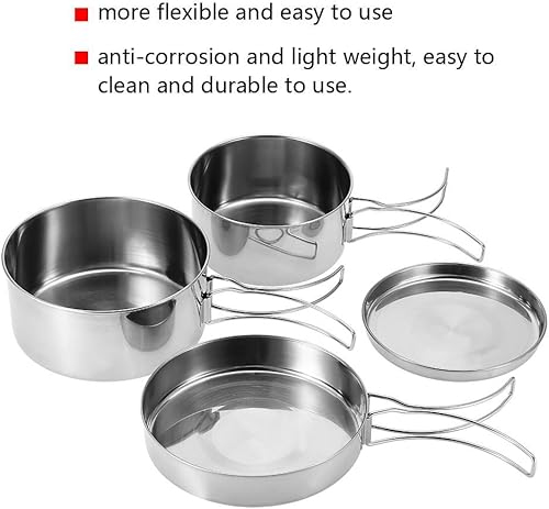 Miniatura 3 de Samfox Juego de utensilios de cocina, portátil de acero inoxidable, juego de utensilios de cocina para camping, picnic, al aire libre, olla de