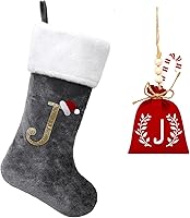 Vista 157 de Calcetines de Navidad bordados de 20 pulgadas con monograma, terciopelo rojo con puño de felpa blanca supersuave, adornos clásicos para decoración