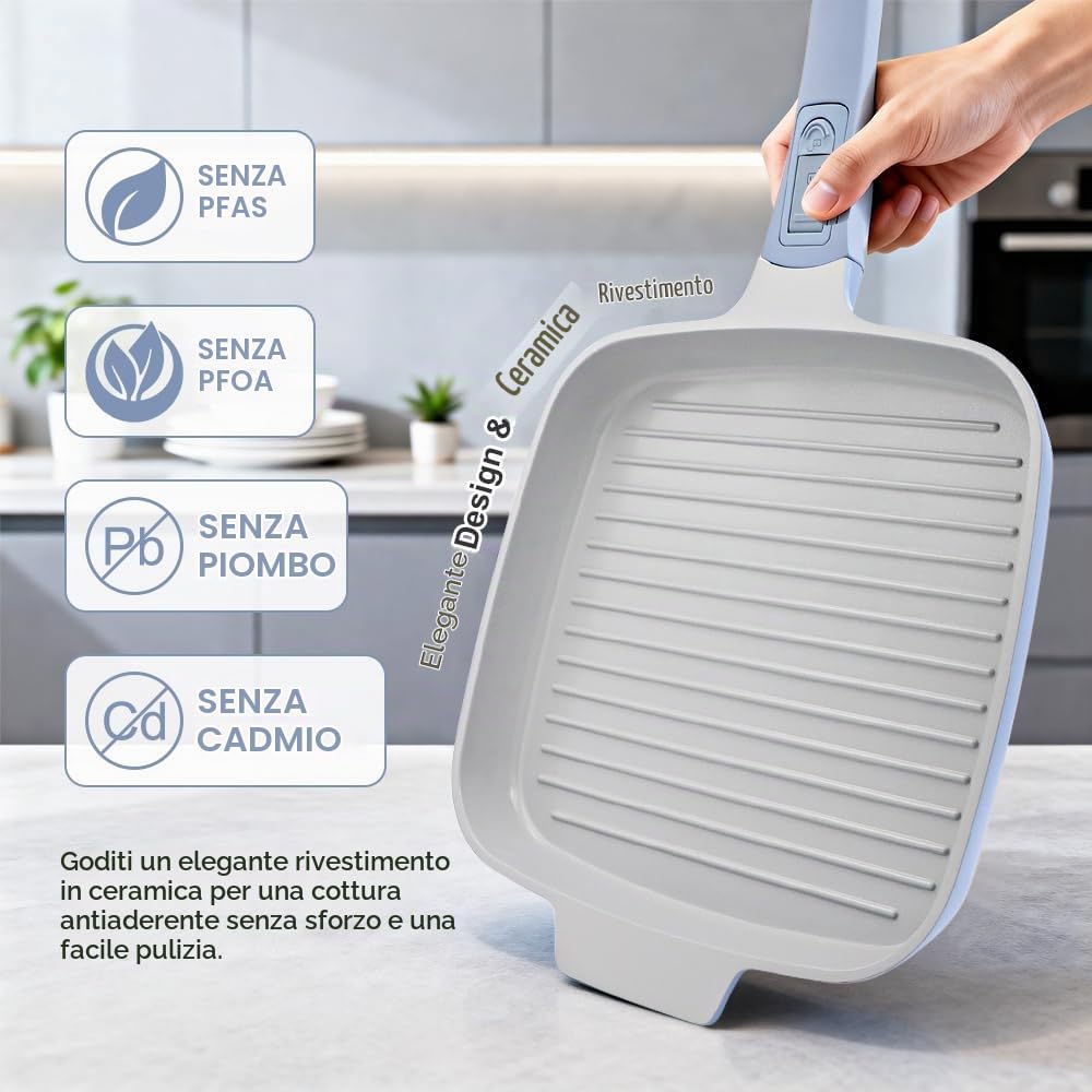 RANX INGST Bistecchiera in Ceramica 26 x 24 cm con Coperchio, Blu