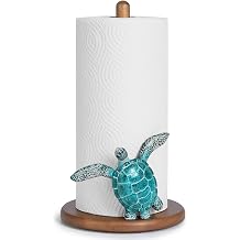 Turtle Paper Towel Holder - Coastal Decor for Home Ocean Decor Beach House Beachy Themed, Sea Turtle Gifts for Women, Cute Decorative Paper Towel Holder Stand Countertop Kitchen Nautical Teal Wood