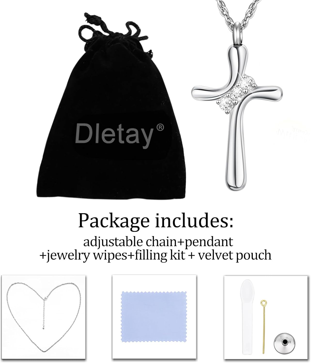 Dletay Cross Cremation Jewelry Crystal Urn Necklace for Men Women Stainless Steel Memorial Ashes Necklace Ash Urn Pendant - Image 7