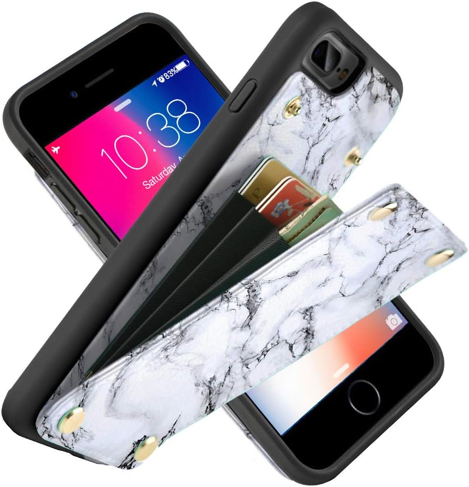LAMEEKU iPhone 8 Plus Case, iPhone 7 Plus Wallet Case, White Marble Granite Design Card Holder Leather Case Credit Card Slot, Protective Cover Compatible for iPhone 7 Plus / 8 Plus 5.5"- White Marble
