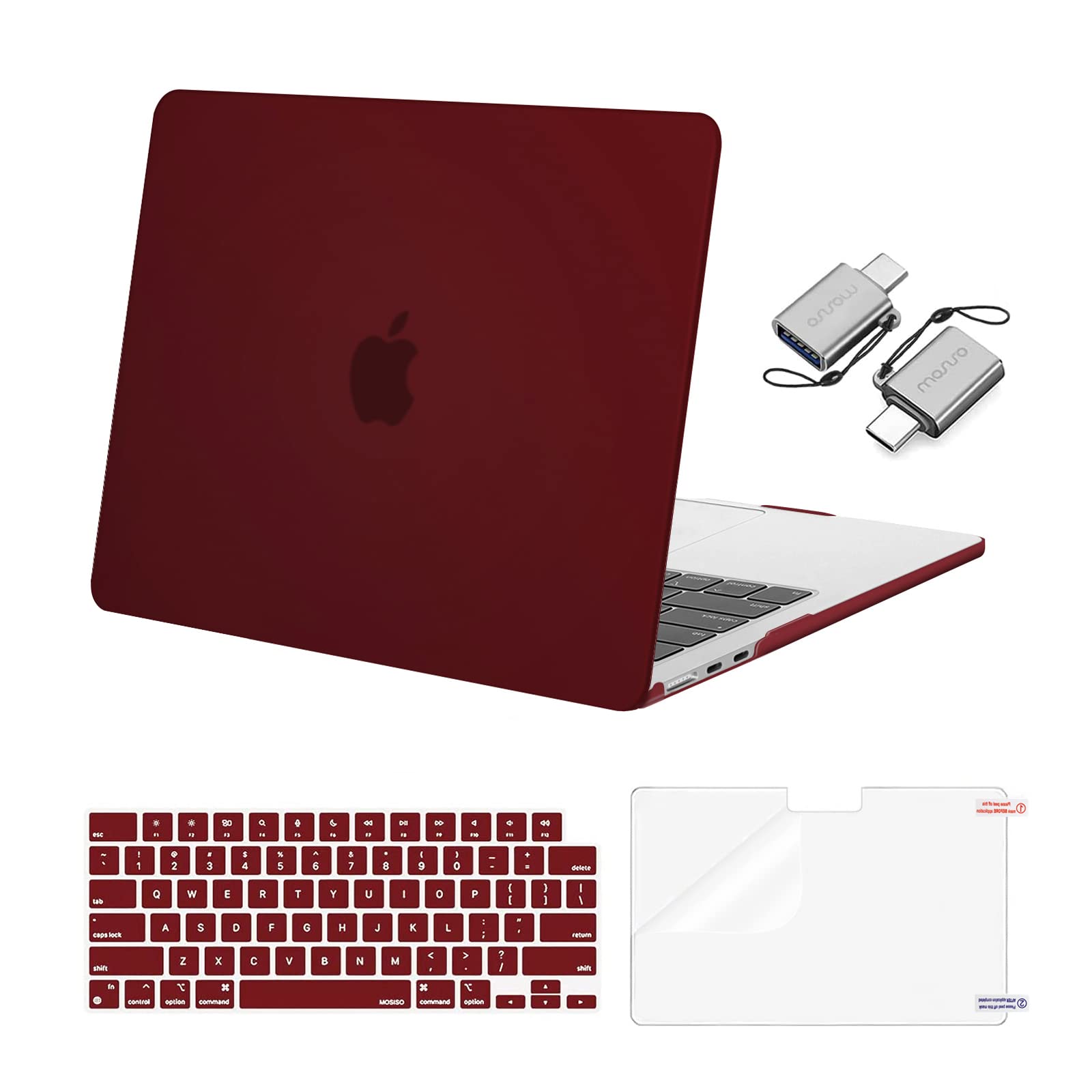 MOSISO Compatible with MacBook Air 13 inch Case M5 2026 M4 2025 M3 M2 2024-2022 A3449 A3240 A3113 A2681, Hard Shell&Keyboard Cover&Screen Film&Type C for MacBook Air 13.6 inch Case, Burgundy