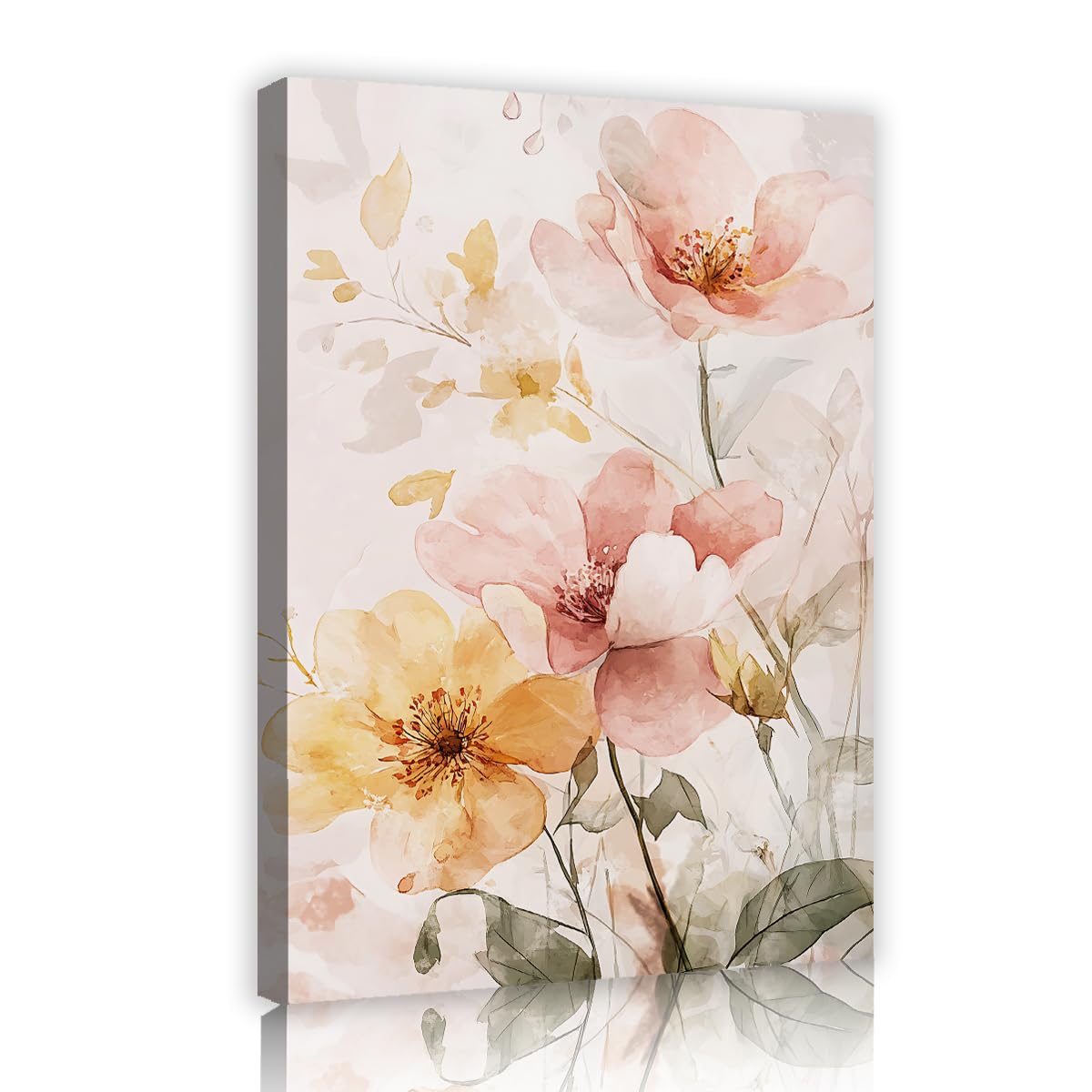 Via Vela Elegant Peony Blossom Framed Canvas Wall Art Hallway Pastel Botanicals Painting Sweet Pictures Shabby Chic Posters for Dining Room Decor 50x75cm