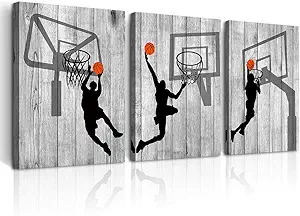 DZRWUBHS Framed Canvas Wall Art For Living Room Boy Bedroom Room Office Wall Decor Black And White Wall Pictures Prints Artwork Play Basketball Sport Wall Paintings Modern Home Decor 12x16 3 Piece