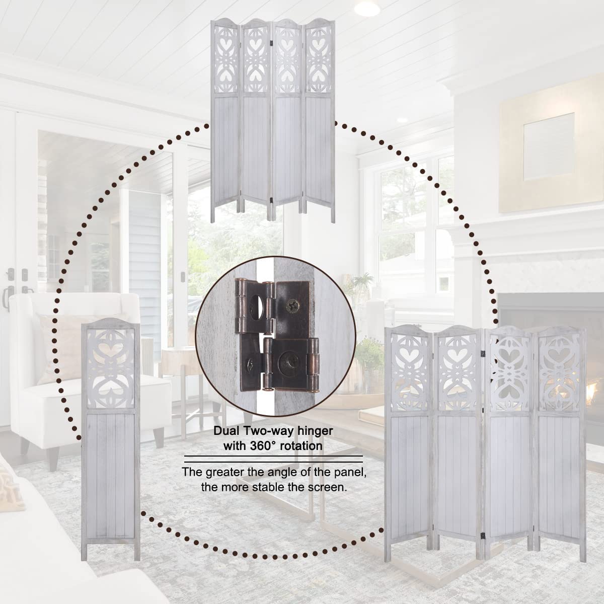 Rose Home Fashion RHF 5.6 ft. Tall Cutout Room Divider,Double Hinged, Folding Room Dividers