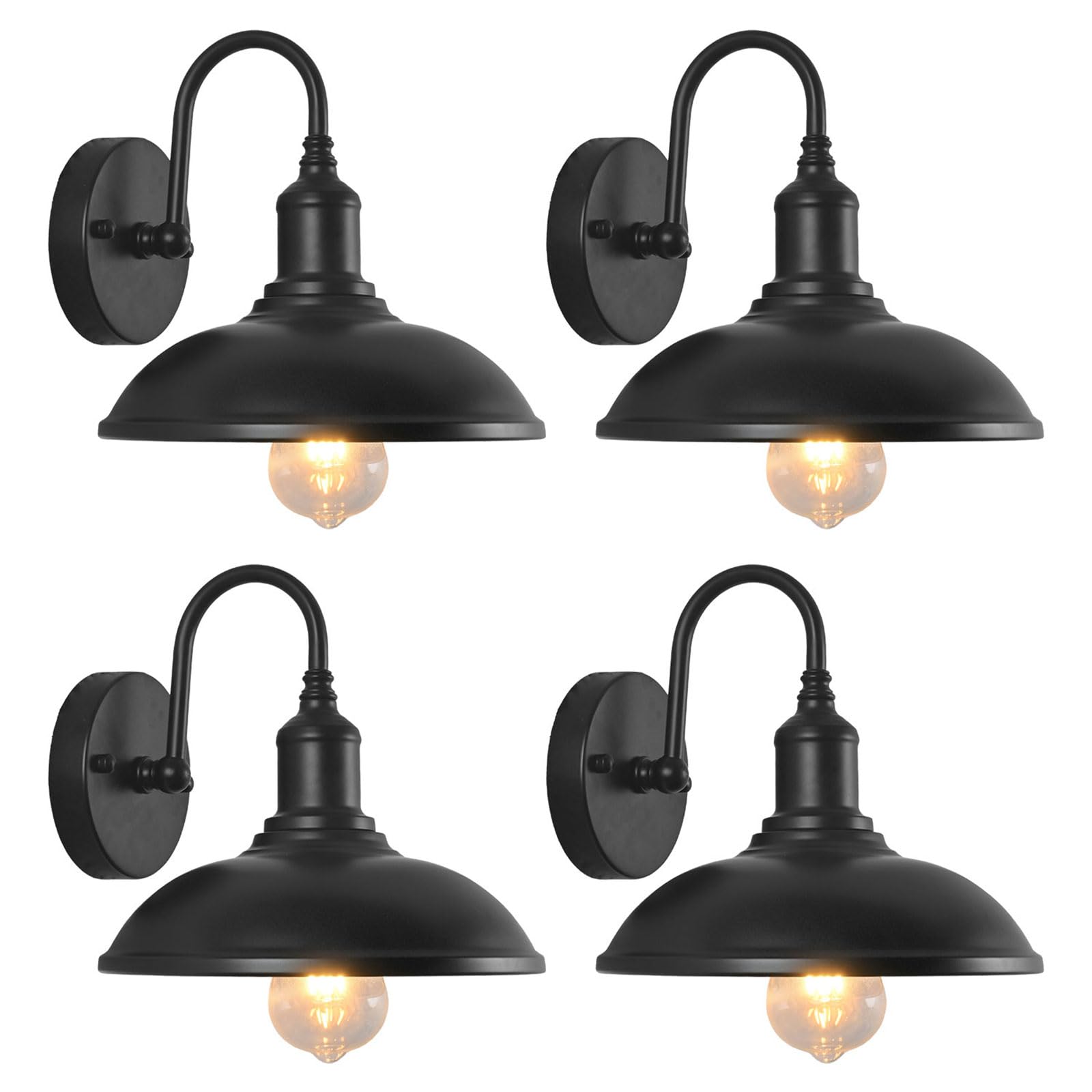 Moddeny 4 Pack Outdoor Wall Mount Porch Wall Light Fixtures Farmhouse Waterproof Gooseneck Light Vintage Iron Outdoor Garage Lights 10 in Black Wall Lamp for Porch Garage Patio and Doorway