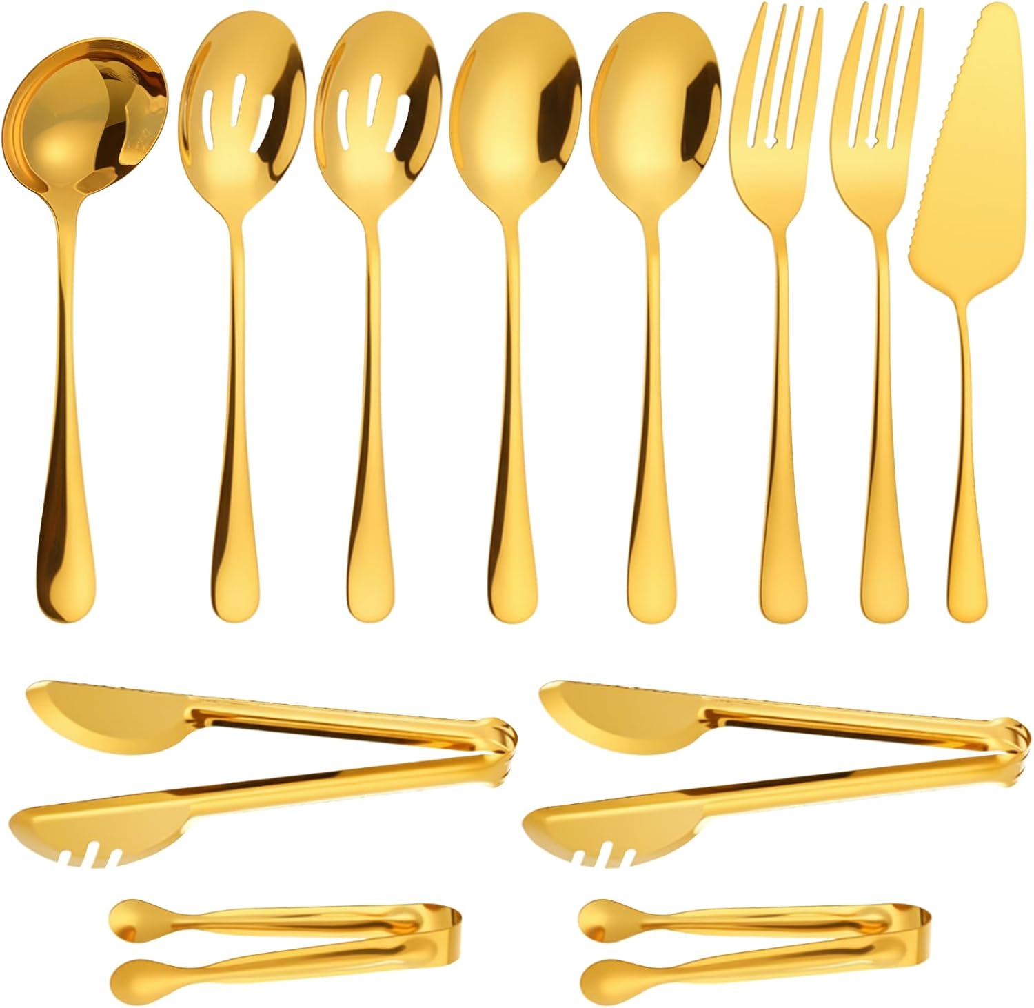 12 PCS Gold Serving Utensils, Stainless Steel Cooking Utensils Set Include Slotted Spoon, Fork, 2 Sizes Tongs, Cake Server, Soup Spoon Flatware Serving Sets for Kitchen Parties Buffet Wedding 12 PCS Gold Serving Utensils, Stainless Steel Cooking Utensils Set Include Slotted Spoon, Fork, 2 Sizes Tongs, Cake Server, Soup Spoon Flatware Serving Sets for Kitchen Parties Buffet Wedding
