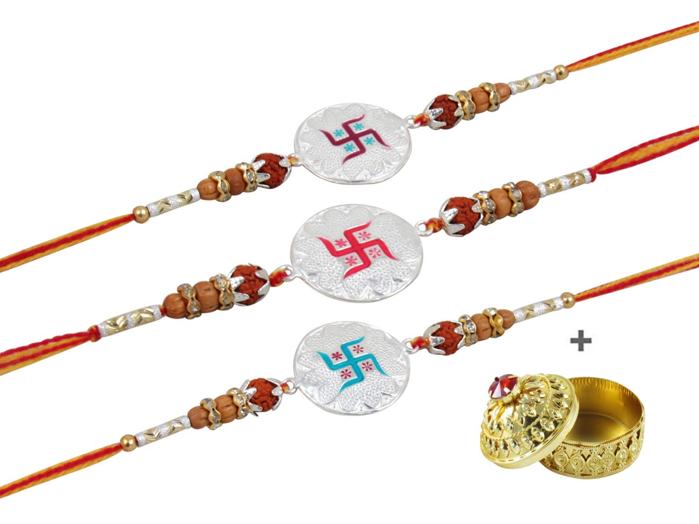 GoldGiftIdeas Pure 999 Silver Nakshi Rakhi for Brother Combo (Set of 3), Rakhi for Rakshanbandhan, Luxurious Silver Meena Rakhi (Men/Boys) with Golden Dabbi, Rakhi Gift (B07TLVSZPB) Amazon Price History, Amazon Price Tracker