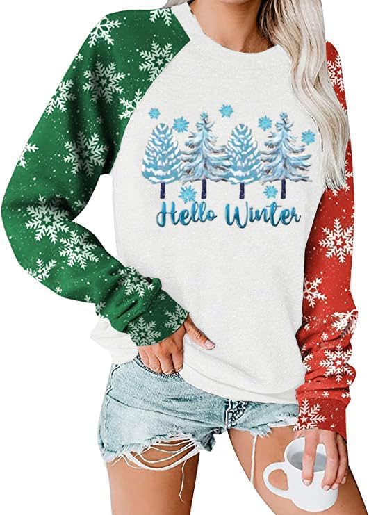 Ovazly Christmas Shirts for Women Winter Sweatshirt Funny Long Sleeve Shirts Chrismas Tree Graphic Decoration - Image 4