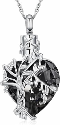 Miniatura 1 de Collar de Árbol de la Vida de shajwo, Collar de Urna de Cremación en Forma de Corazón, Collar de Cenizas con Cristales de Cremación, Colgante de