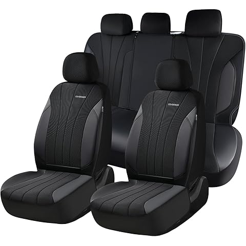 Coverado Car Seat Covers Full Set, Automotive Seat Covers 5-Piece, Leather Car Protectors 5 Seats, Black Auto Seat Covers Spill-Proof Design Universal Fit for SUV, Vans, Sedan, Truck