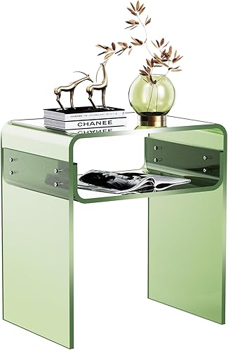 Mesita de noche de acrílico transparente de 2 niveles para sala de estar y dormitorio (1, verde)