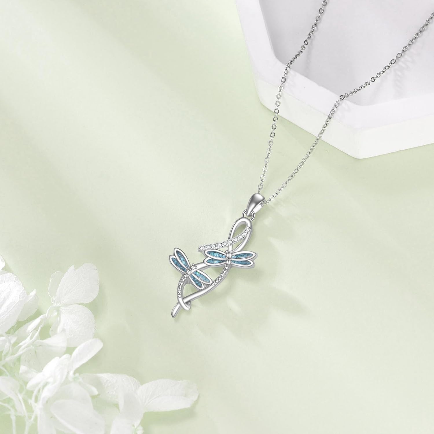 Dragonfly/Hummingbird/Butterfly Necklace Sterling Silver Turquoise Hummingbird/Dragonfly Jewelry Gifts for Women Men - Image 2