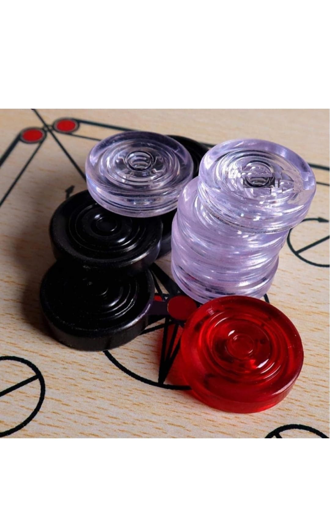 CRAZX Transparent Crystal Carrom Coins 20 Pcs with 4mm Ivery Striker 2 Pcs & 5 Grms Disco Powder 2 Pcs 1