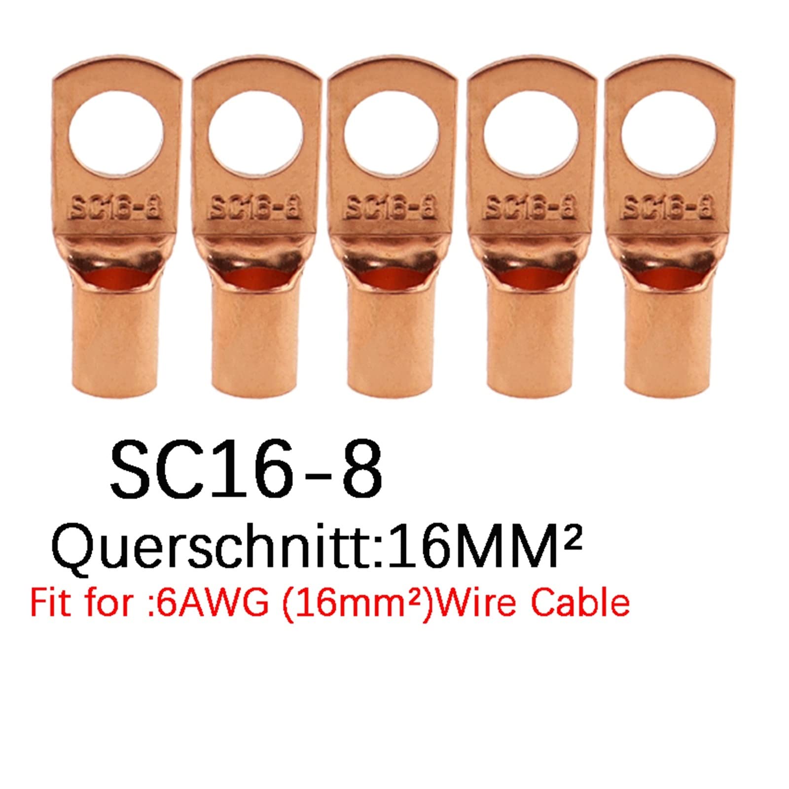 Terminales eléctricos de anillo, 10/25/50/100 Uds. Terminales de anillo de cobre Cable desnudo engarzado eléctrico varios tamaños(Sc16-8,50PCS)