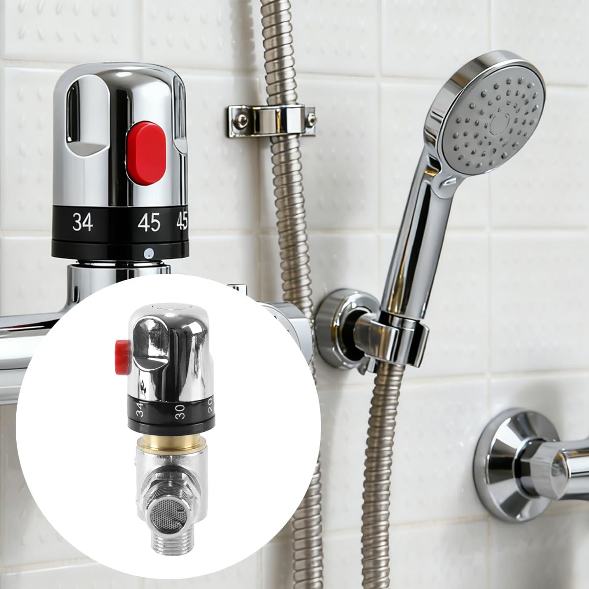 Válvula termostática de 1/2 pulgada y 3 vías, termostato de ducha de latón para ducha de mano.