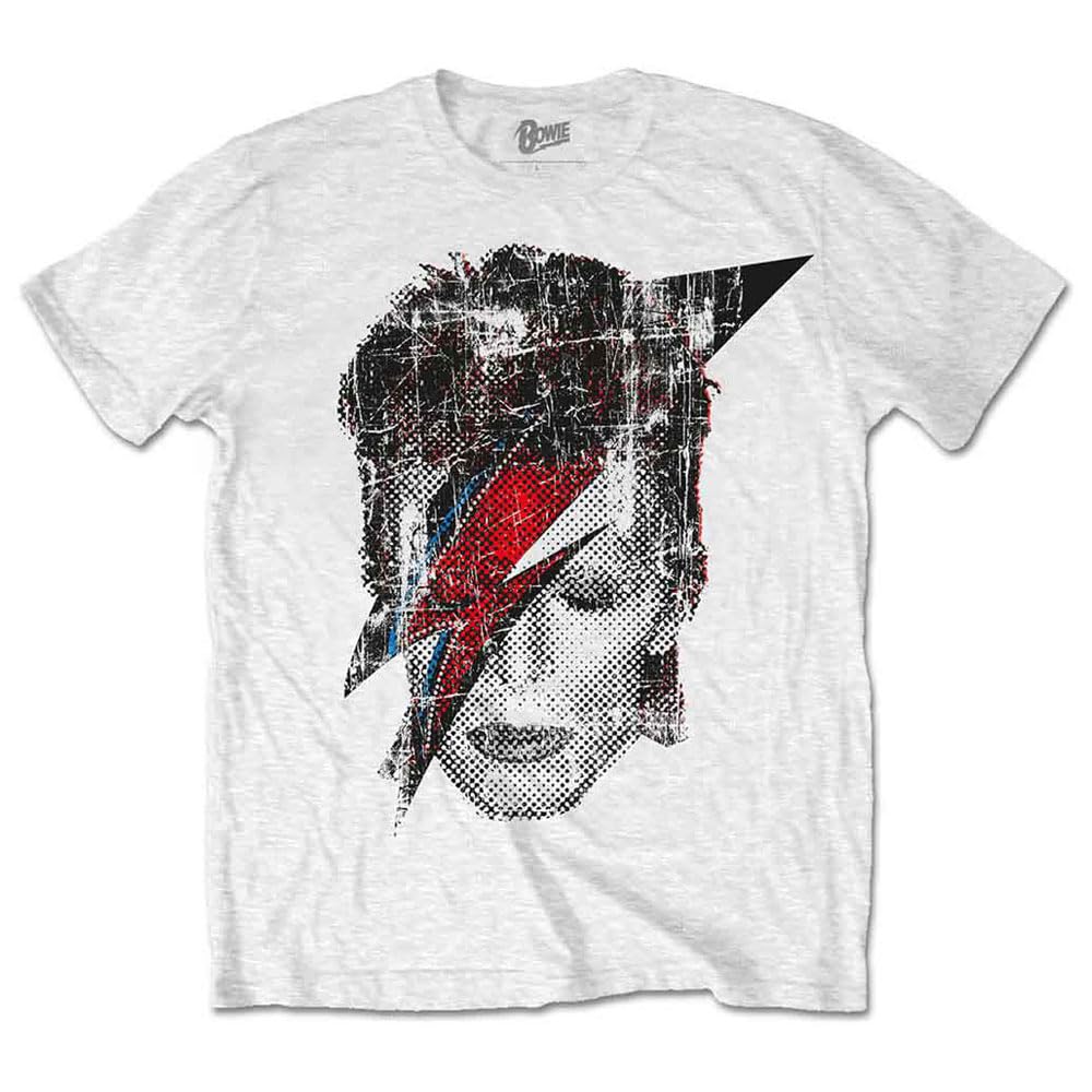 Rock Off Officially Licensed Products Men's White David Bowie Halftone Flash Face T Shirt M