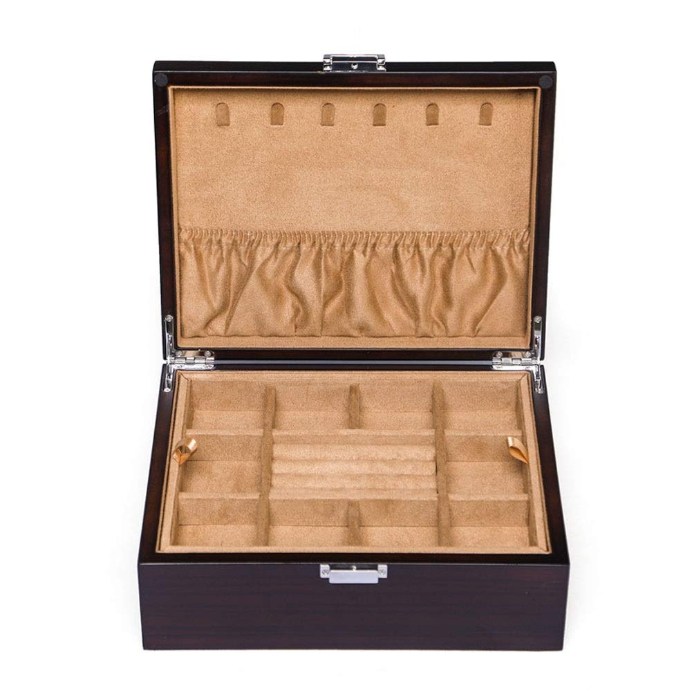Sddpulse Women's Wooden Jewellery Box Double Layer Necklace Ring Earrings Storage Case Simple Multifunction Jewelry Organiser Jewelry Box For