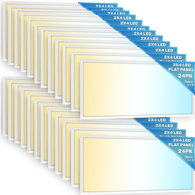 Sunco Paquete de 24 luces LED de panel plano 2x4 3CCT seleccionables, 30-50W, regulables | 6500LM, CCT seleccionable 4000K/5000K/6000K, Potencia seleccionable 30W/40W/50W, 0-10V, Iluminación de oficina, almacén, falso techo