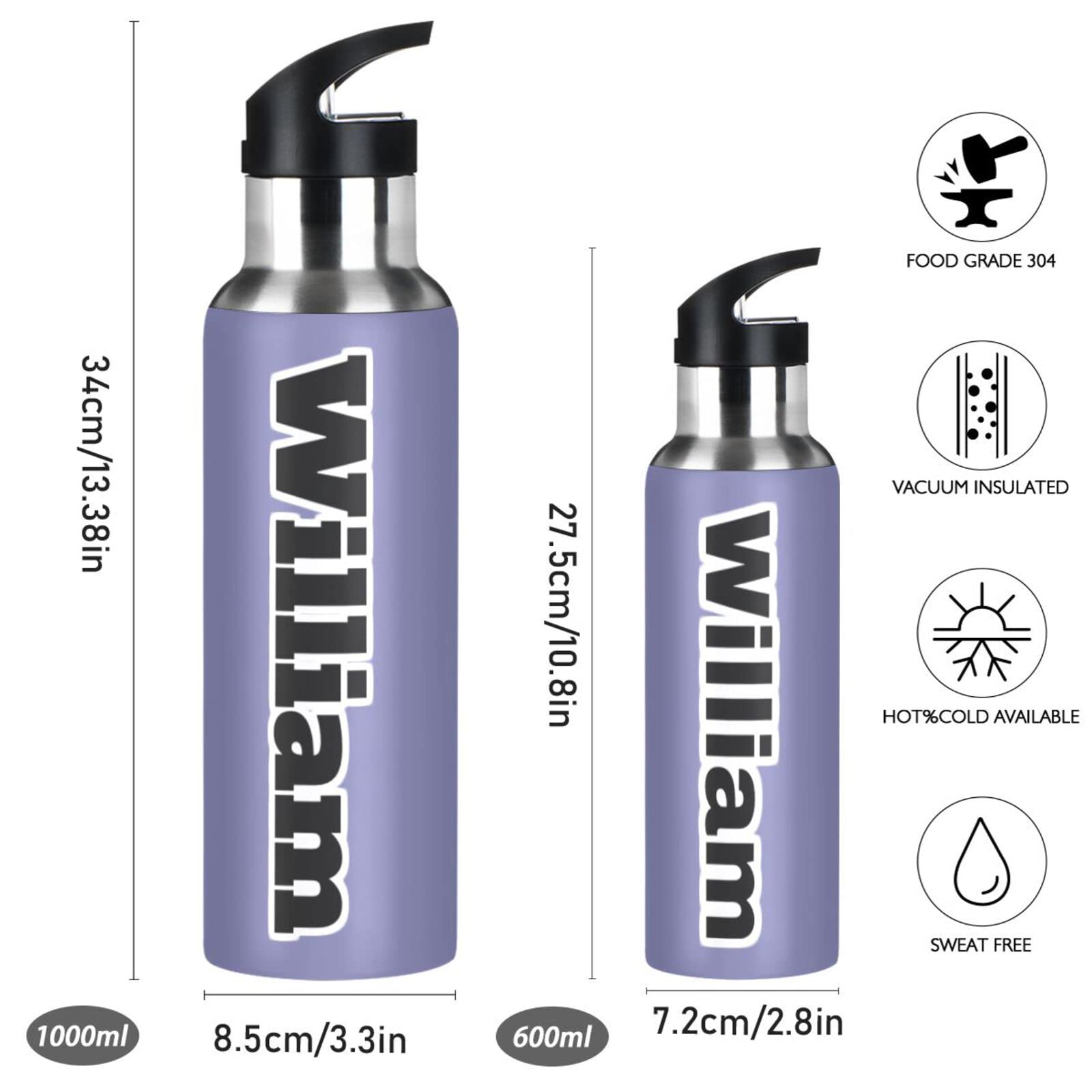 Isolierflasche mit Griff, 900 ml, Violett, auslaufsicher, mit Strohhalm-Deckel, Thermoflasche für Wandern, Camping, BAP-frei