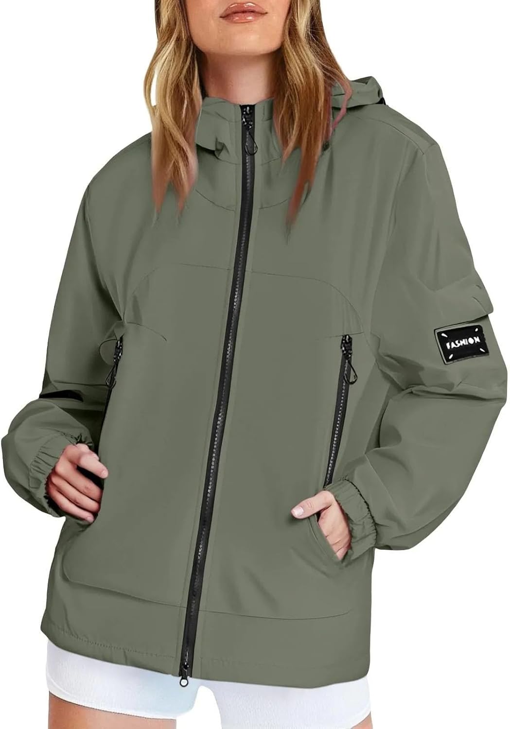 Zipper Hooded Jacket for Women Solid Color Windproof Waterproof Thin Comfort Outdoor Hiking Mountaineering