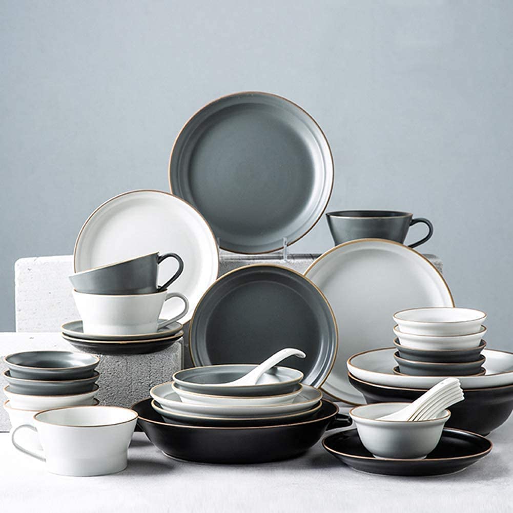 Ensemble de Vaisselle Moderne de Style Nordique avec Assiette à dîner Mate, Tasse à Petit-déjeuner, Bol, 46 pièces(